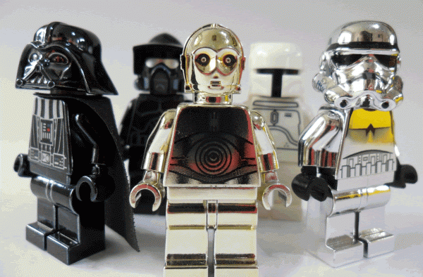 Chrome Darth Vader, Chrome Gold C-3PO, Chrome Stormtrooper, White Boba Fett og Shadow ARF Trooper