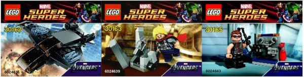 LEGO Super Heroes Marvel: 30162 Quinjet - 30163 Тор і космічний куб - 30165 Hawkeye
