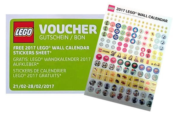 lembar stiker gratis voucher kalender lego resmi 2017