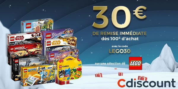 Chez Cdiscount : 30 € de réduction dès 100 € d'achat en produits LEGO Chez Cdiscount : 30 € de réduction dès 100 € d'achat en produits LEGO