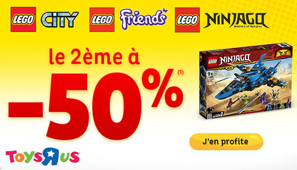 Chez Toys R Us : 50% de réduction immédiate sur le 2ème produit LEGO Chez Toys R Us : 50% de réduction immédiate sur le 2ème produit LEGO