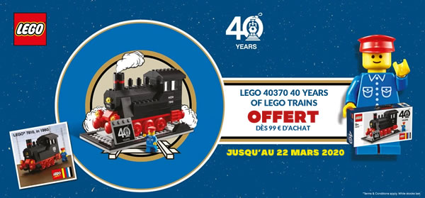 LEGO 40370 40 Years of LEGO Trains offert dès 99 € d'achat LEGO 40370 40 Years of LEGO Trains offert dès 99 € d'achat