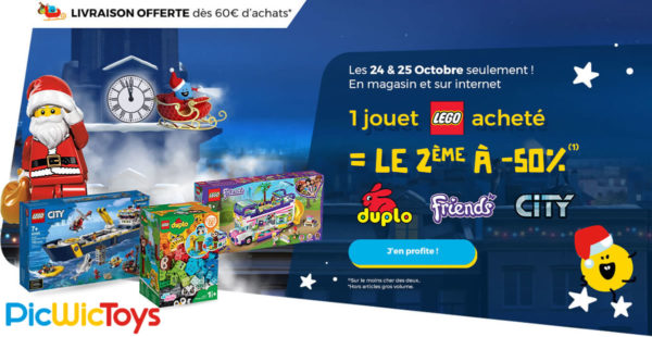 Chez PicWicToys : 50% de réduction immédiate sur le 2ème produit LEGO acheté Chez PicWicToys : 50% de réduction immédiate sur le 2ème produit LEGO acheté