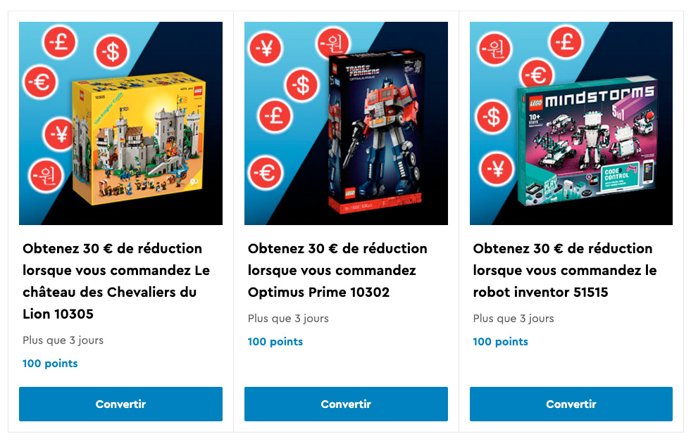 On the VIP rewards center: 100 LEGO VIP points = €30 discount on a selection of sets