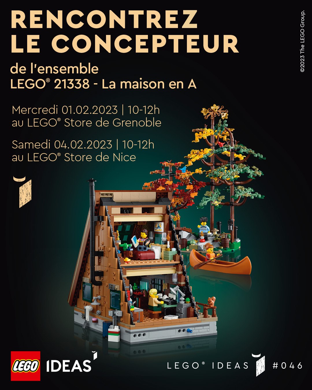LEGO Ideas 21338 A-Frame Cabin: meet the fan designer in the Stores of Grenoble and Nice
