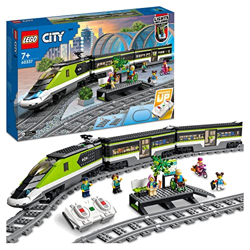 LEGO 60337 City Le Train de Voyageurs Express: Jouet de Locomotive Télécommandé avec Phares Fonctionnels, Rails, Wagon-Restaurant, Cadeau pour Enfants Dès 7 Ans, Voyage Ferroviaire