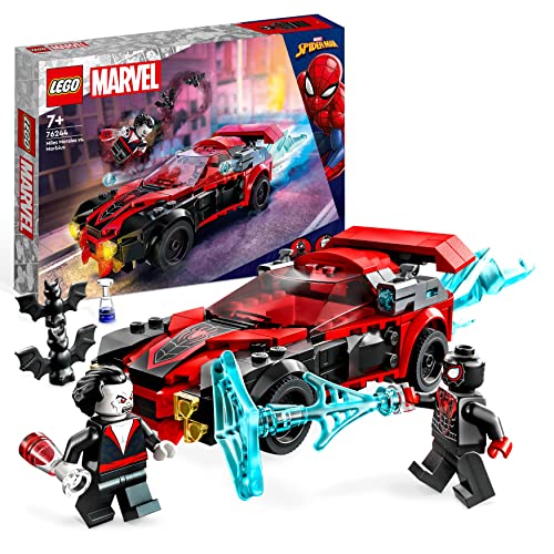 LEGO 76244 Marvel Miles Morales vs. Morbius, Jouet de Construction Spider-Man, avec Voiture de Course, Spidey et Ses Amis Extraordinaires, Enfants 7 Ans