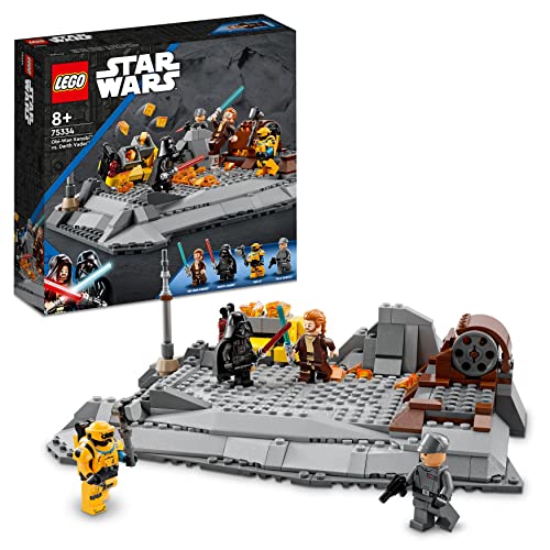 LEGO Star Wars Obi-Wan Kenobi vs. Darth Vader 75334 Tegan Adeiladu, Yn Cynnwys Minifigures, Lightsabers a Blaster Pistol, Plant 8 Oed