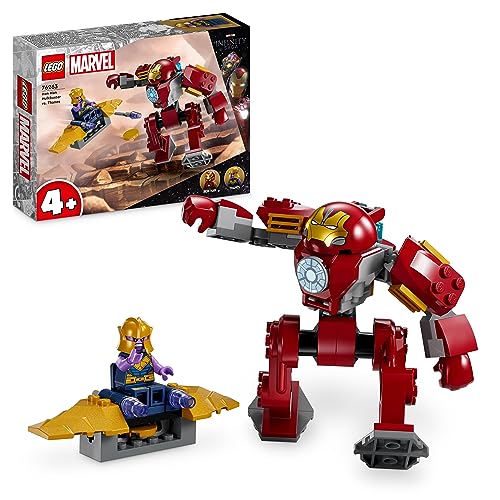 LEGO 76263 Marvel Iron Man's Hulkbuster Against Thanos, lodër për fëmijë nga mosha 4 e lart, veprim superheroi i bazuar në Avengers: Infinity War, me figurë të ndërtueshme, aeroplan dhe 2 minifigura