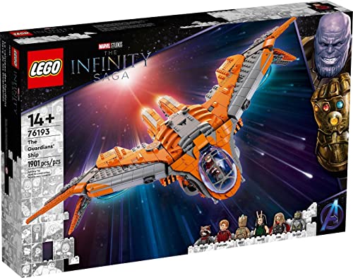 LEGO 76193 Marvel Guardians of the Galaxy Spaceship: Avengers Toy, сет зграда со минифигури на Thor и Star-Lord, вселенска авантура за фановите на Marvel