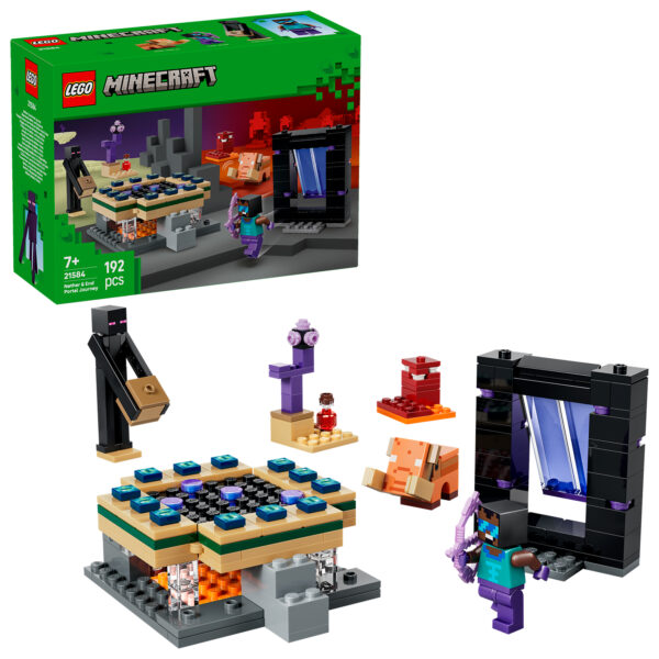 PORTAIL MINECRAFT LEGO, jeu de construction avec figurines, cubes et structures inspirés de l'univers Minecraft, idéal pour enfants à partir de 7 ans.