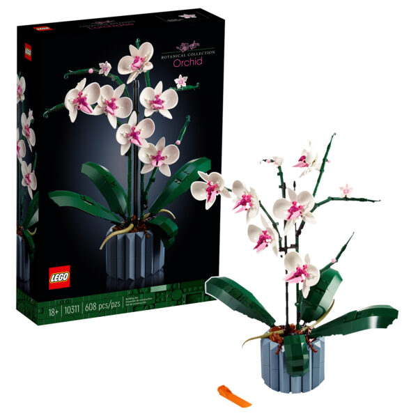 Orchidée en LEGO, figurine de construction de fleurs de la collection botanique, idéale pour les amateurs de modèles détaillés et de décoration florale en briques LEGO.